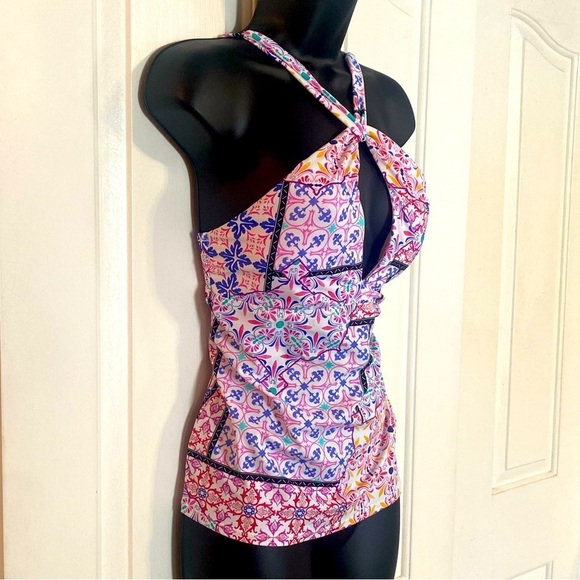 “NANETTE LEPORE” Maeve Patchwork Keyhole Tankini Top - Picture 9 of 15